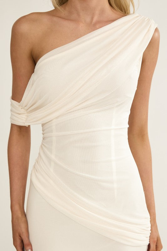 Oyster Hour One-Shoulder Maxi Dress