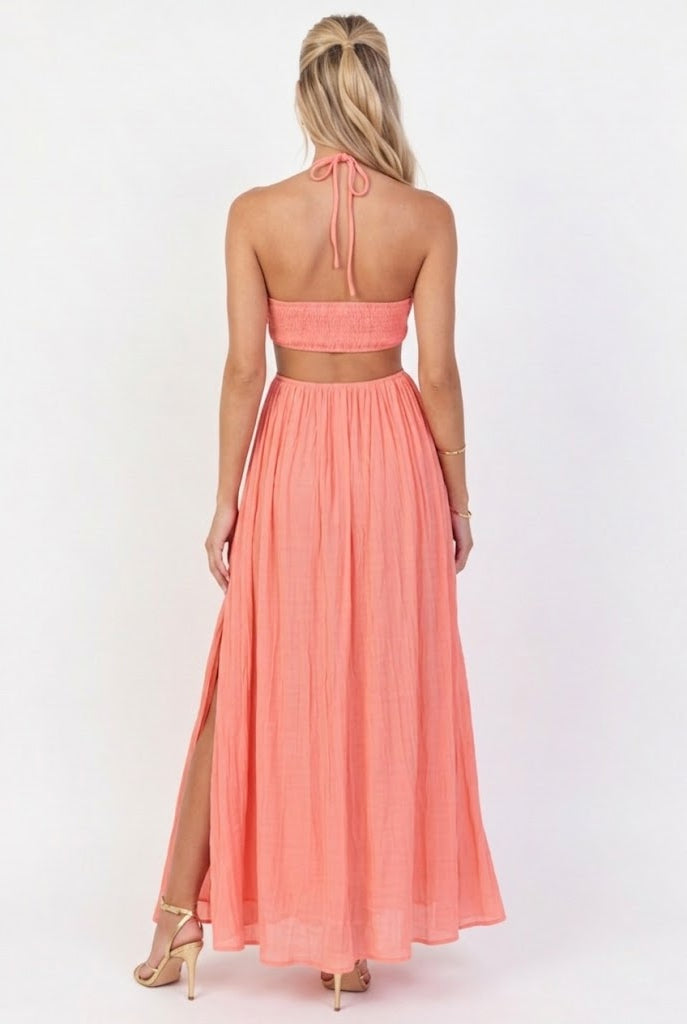 Coral Halter Maxi Dress
