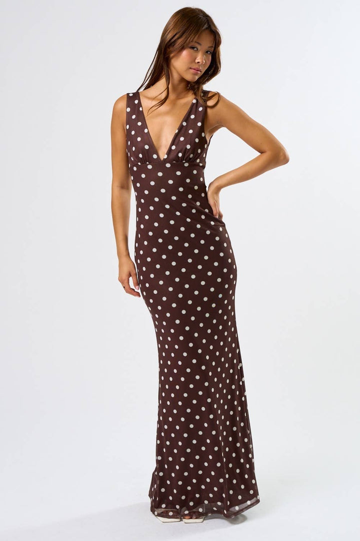 Espresso Nights Polka Dot Maxi Dress
