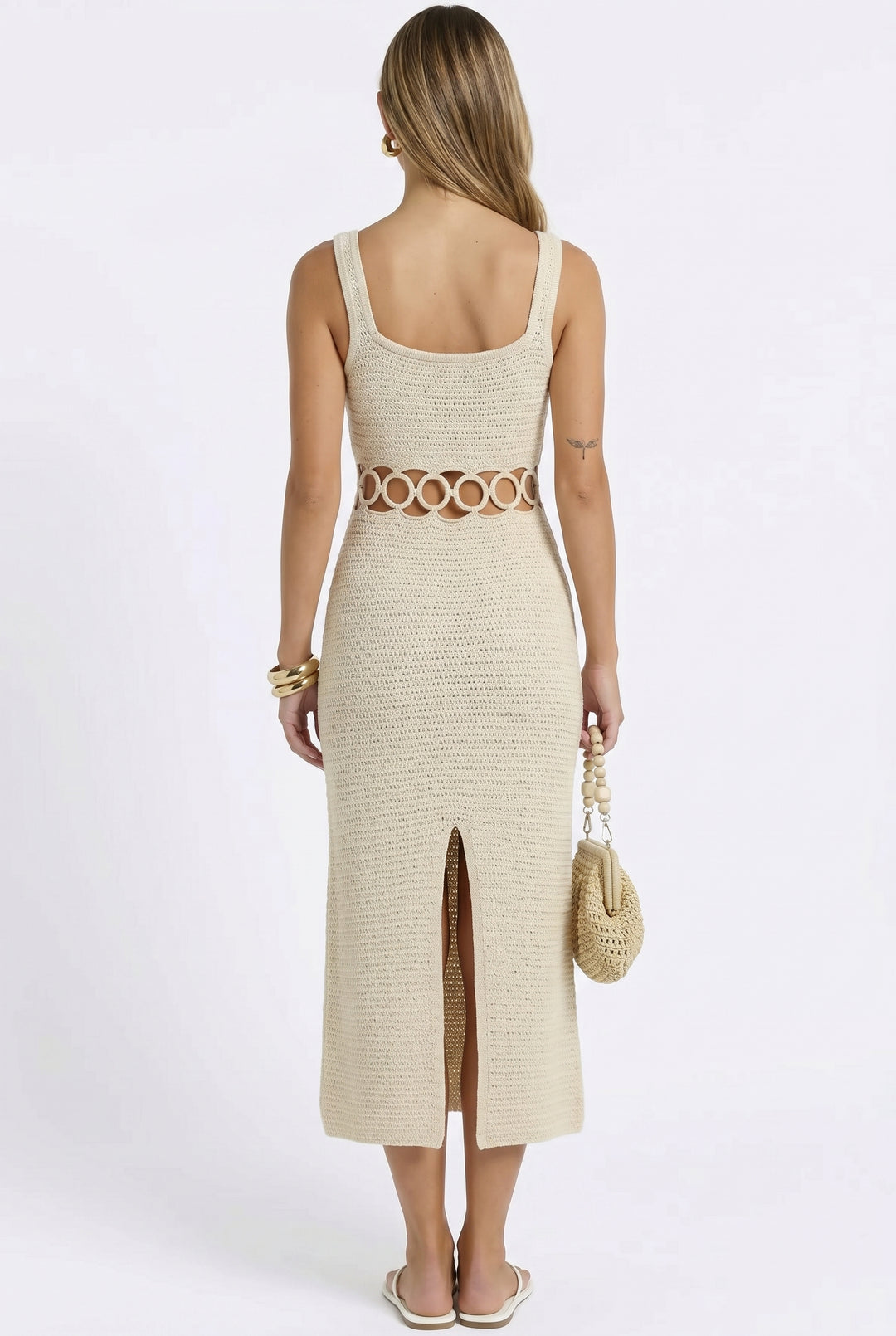 Bali Square Neck Sleeveless Crochet Midi Dress