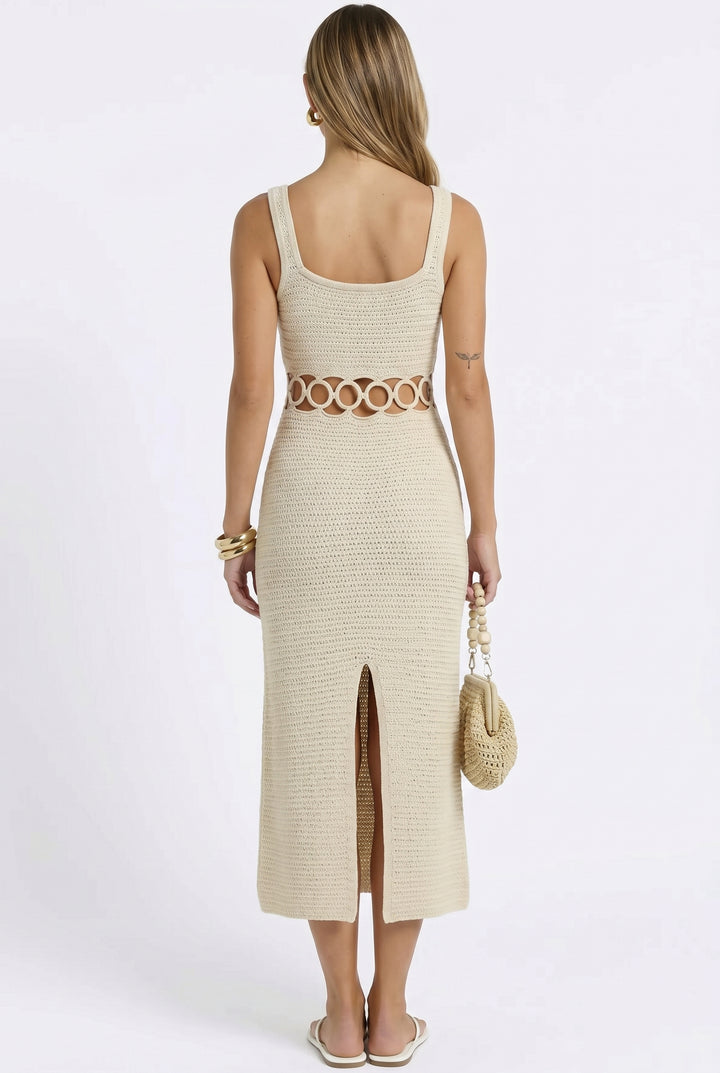 Bali Square Neck Sleeveless Crochet Midi Dress