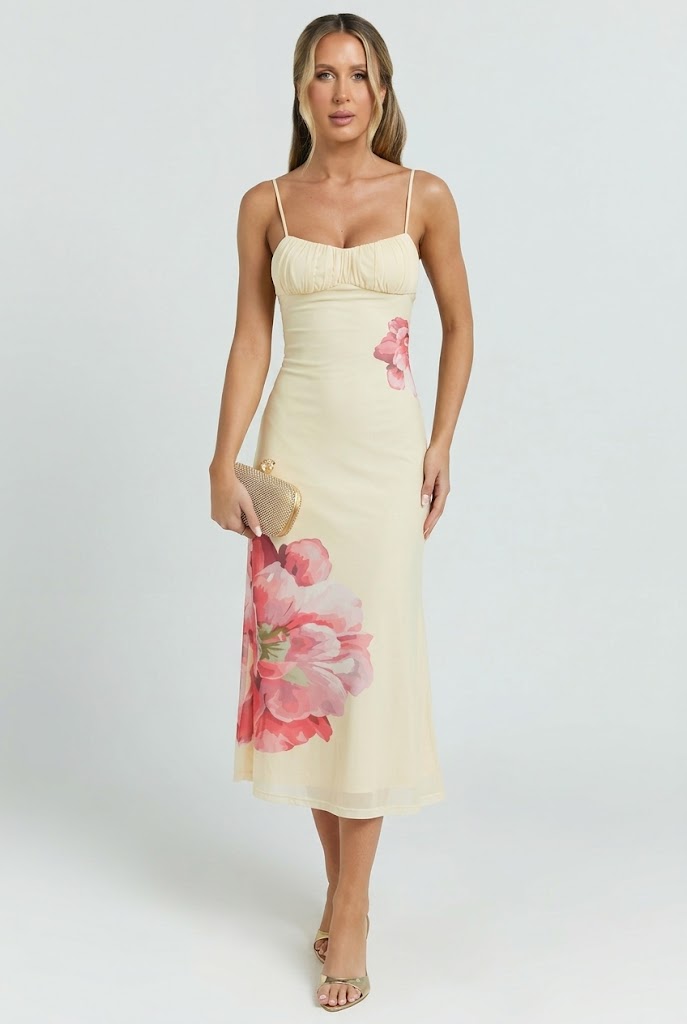 Paradise Glow Mesh Midi Dress