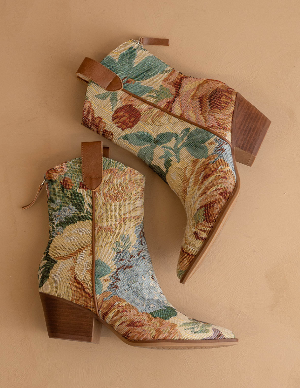 Garden Stroll Brocade Western Bootie / 7.5
