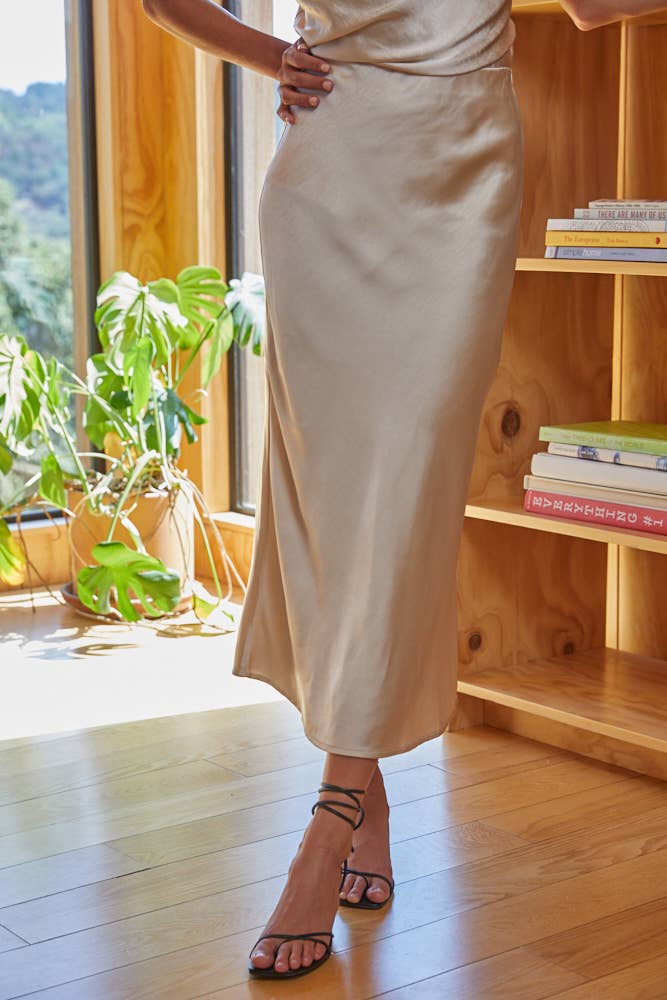 Almost Evening Satin Midi Skirt