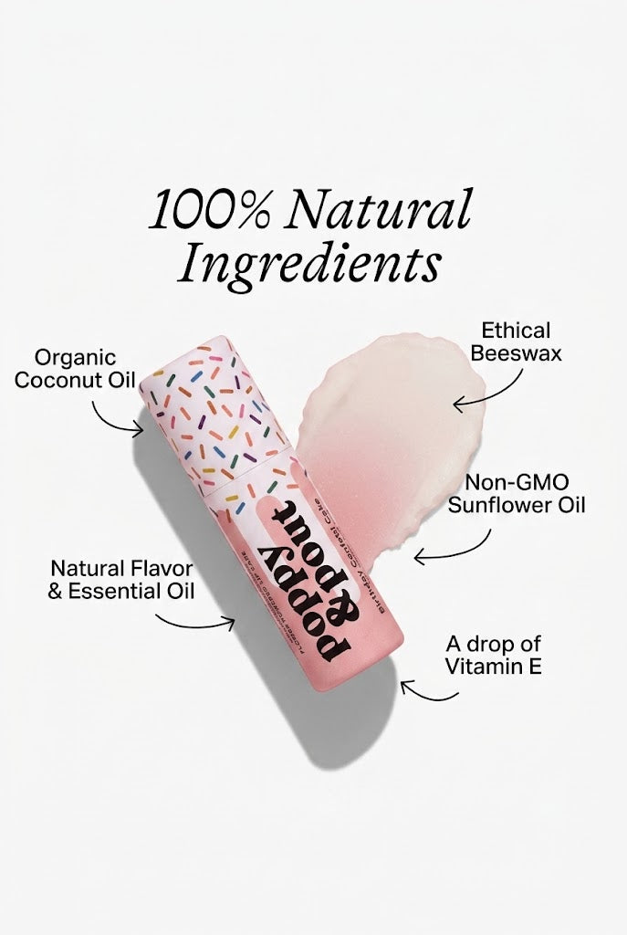 Poppy & Pout Birthday Confetti Cake Pink Lip Balm