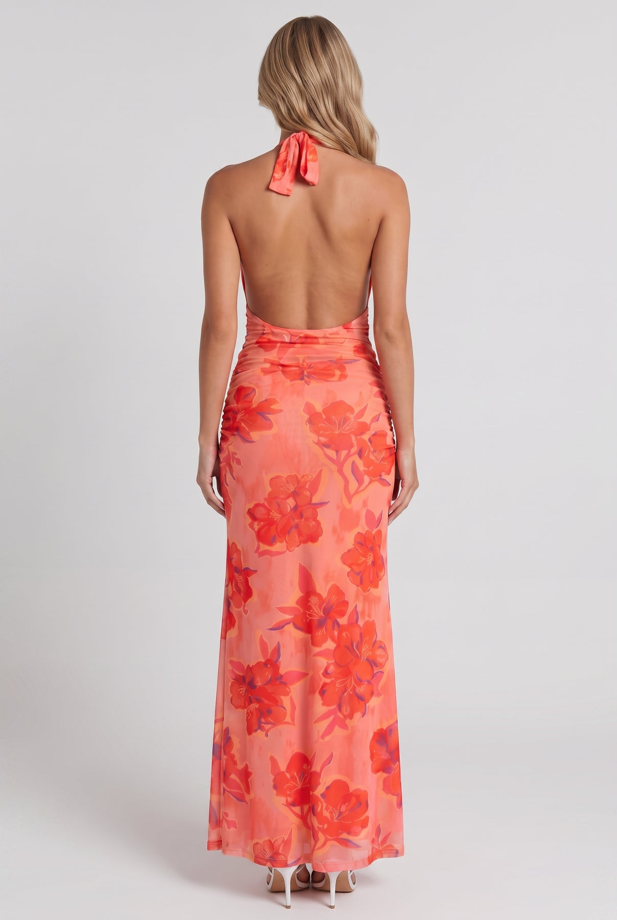 coral halter dress Tropical Floral Maxi Pink / S Polo Ralph Lauren 0–4Medium 10 Chiffon saree frock Atria Signature Colors:Burnt Orange