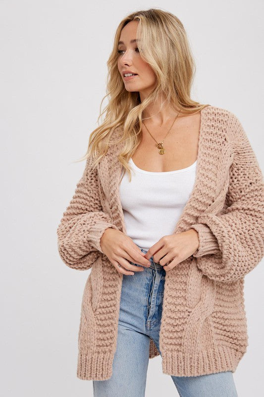 Latte Chunky Cable Knit Cardigan