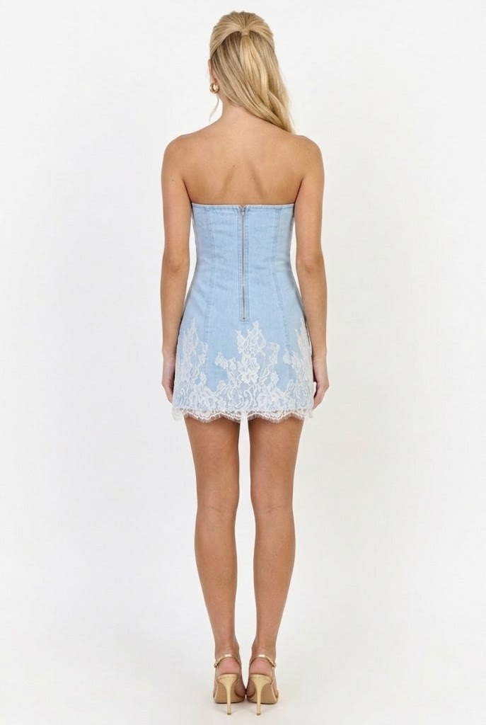 Porcelain Lace Denim Mini Dress