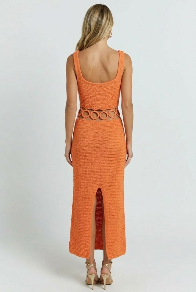 Bali Square Neck Sleeveless Crochet Midi Dress