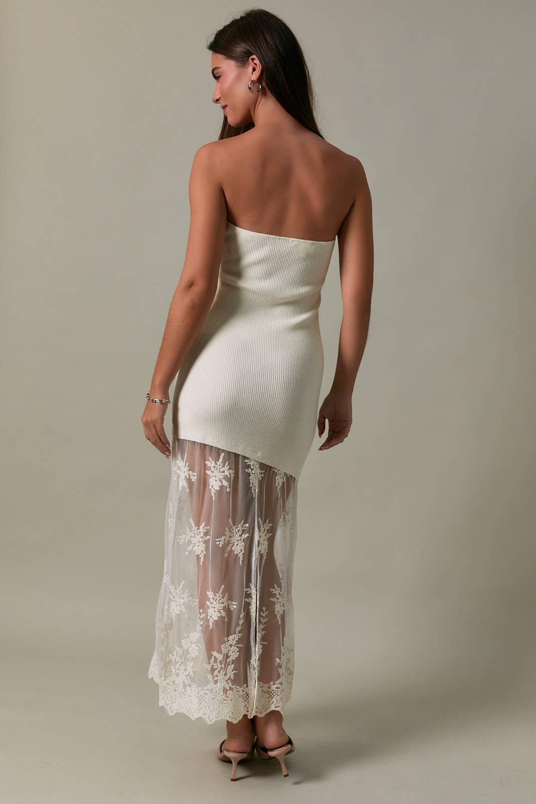 Ivory Lace Hem Tube Dress
