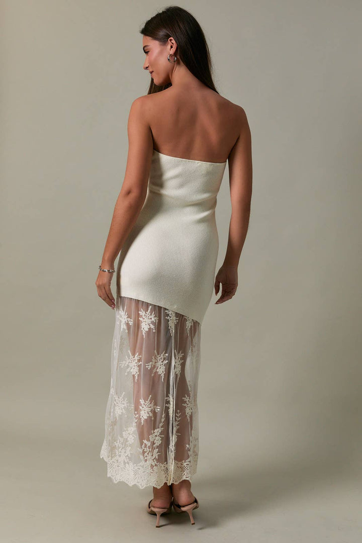 Ivory Lace Hem Tube Dress