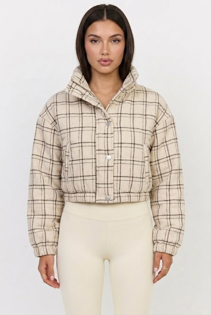 Boston Plaid Cropped Puffer Jacket