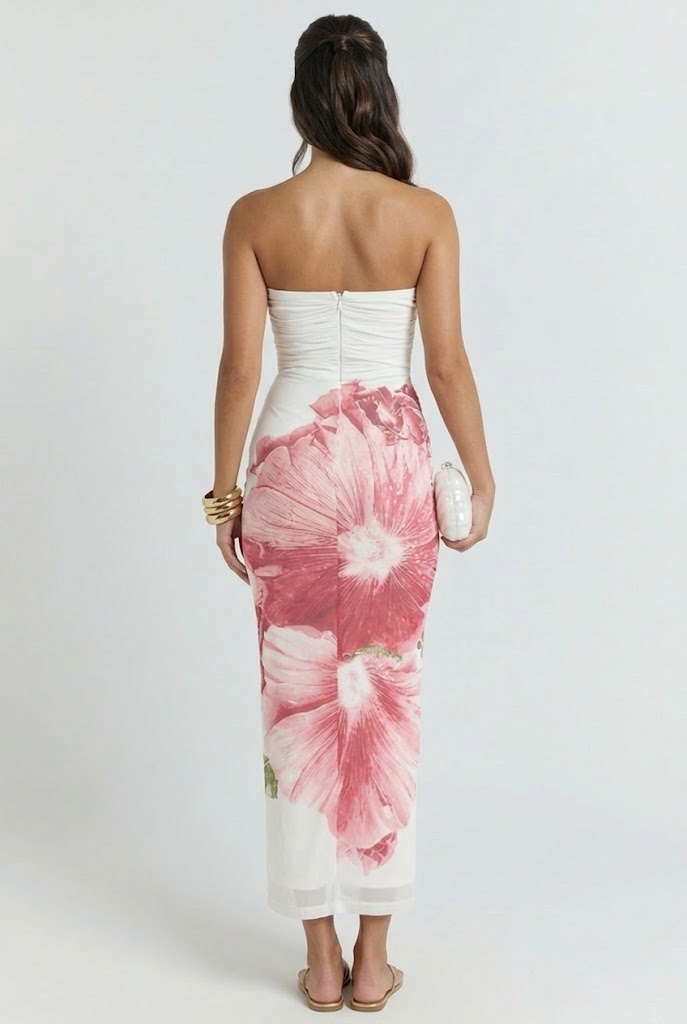 Lahita Hibiscus Strapless Midi Dress