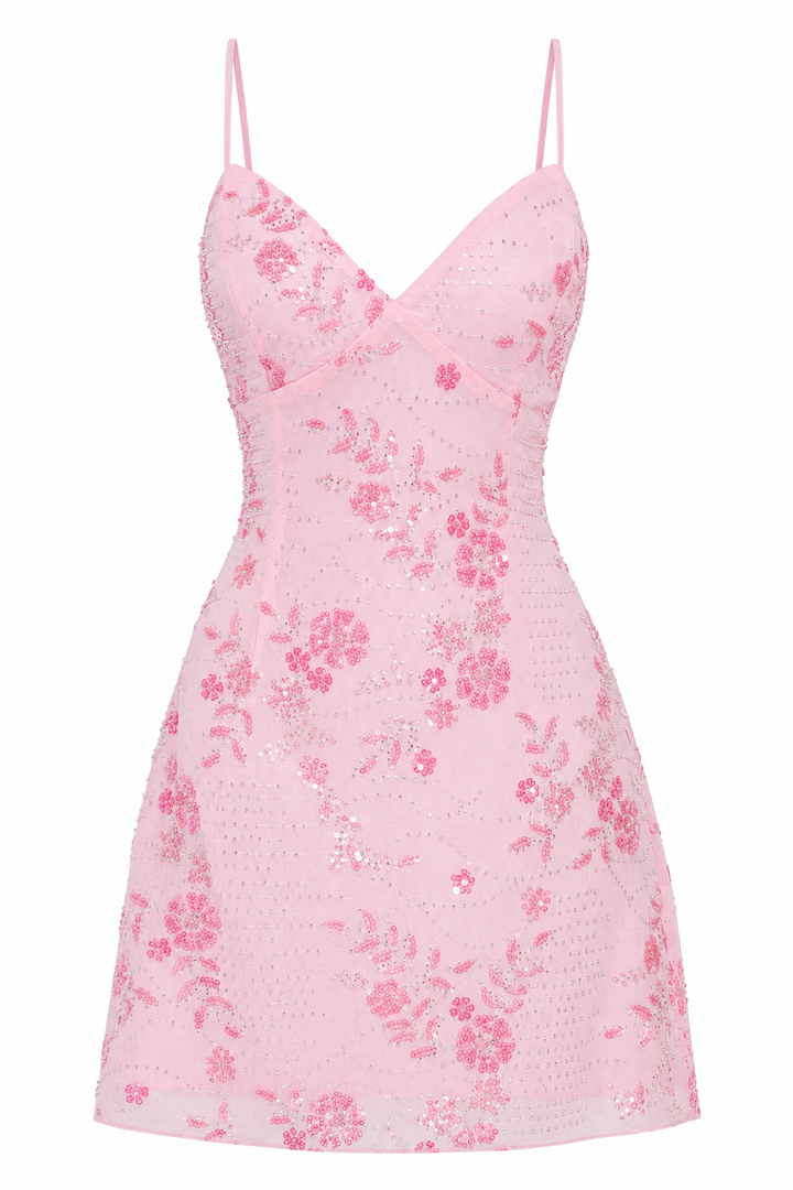 Blush Petal Beaded Mini Dress