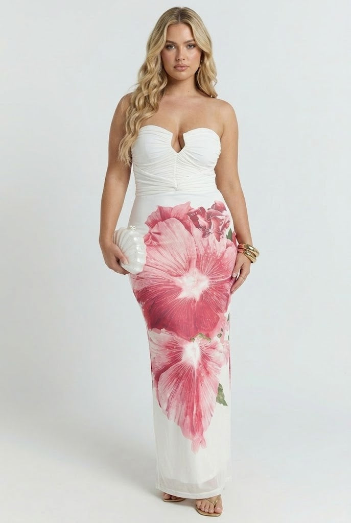 Lahita Hibiscus Strapless Midi Dress