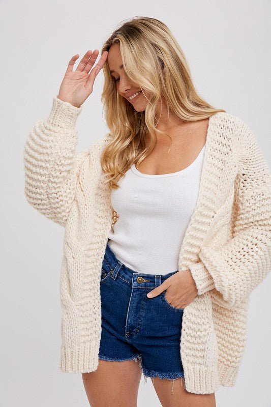 Cream Chunky Cable Knit Cardigan