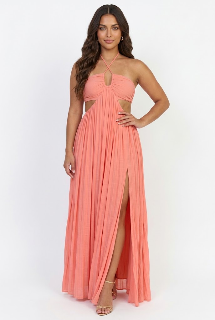 Coral Halter Maxi Dress