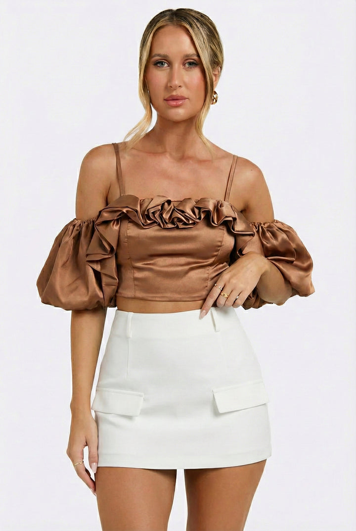 Espresso Martini Ruffle Off Shoulder Top