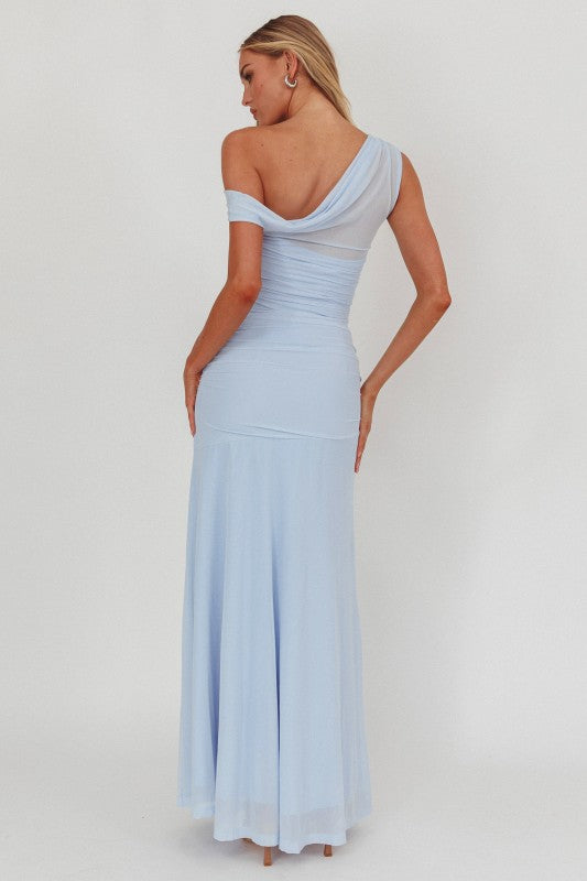 Charleston One Shoulder Maxi Dress Light Blue / M
