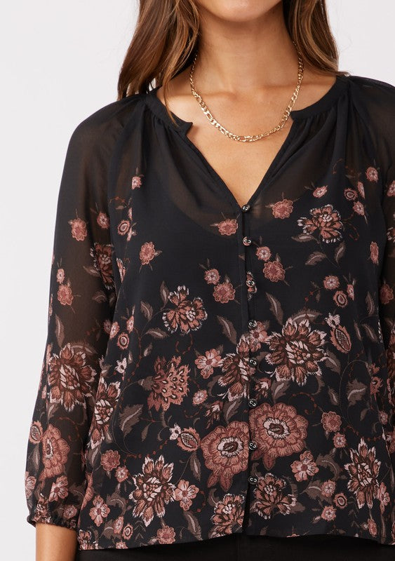 Fall Florals Button Down Blouse Top