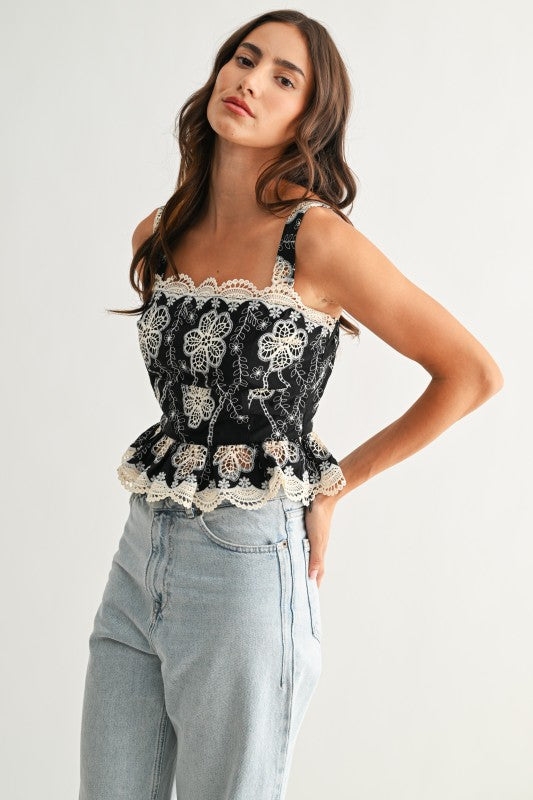 Camellia Floral Lace Peplum Top