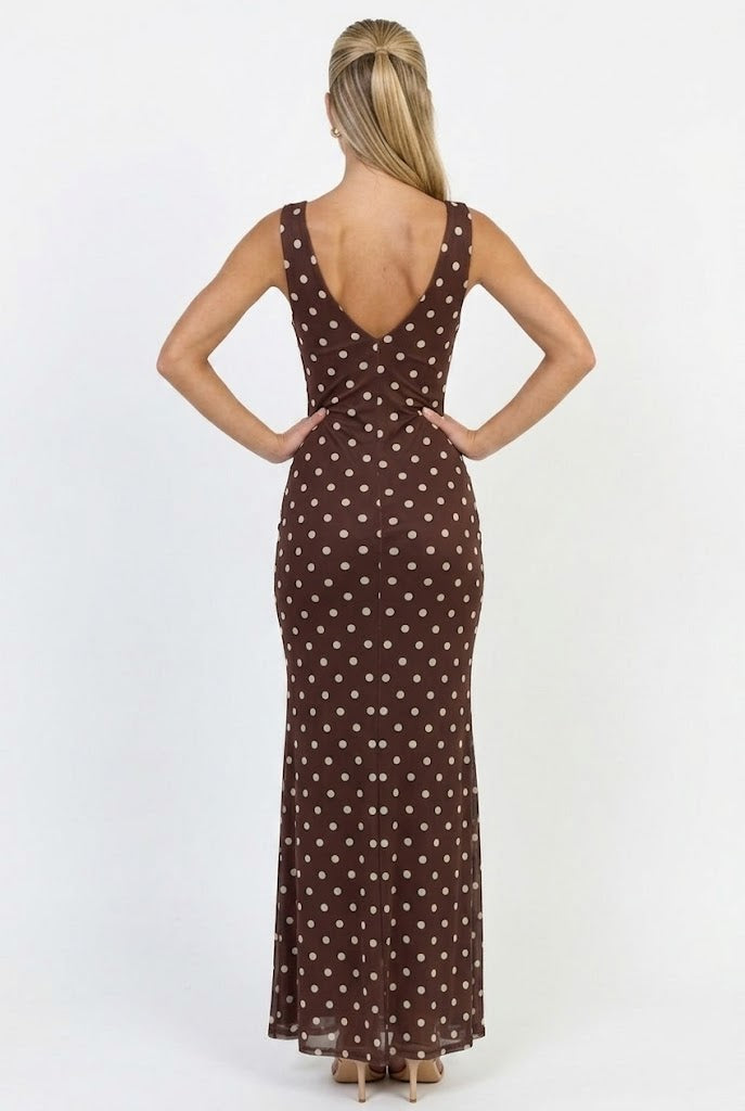 Espresso Nights Polka Dot Maxi Dress