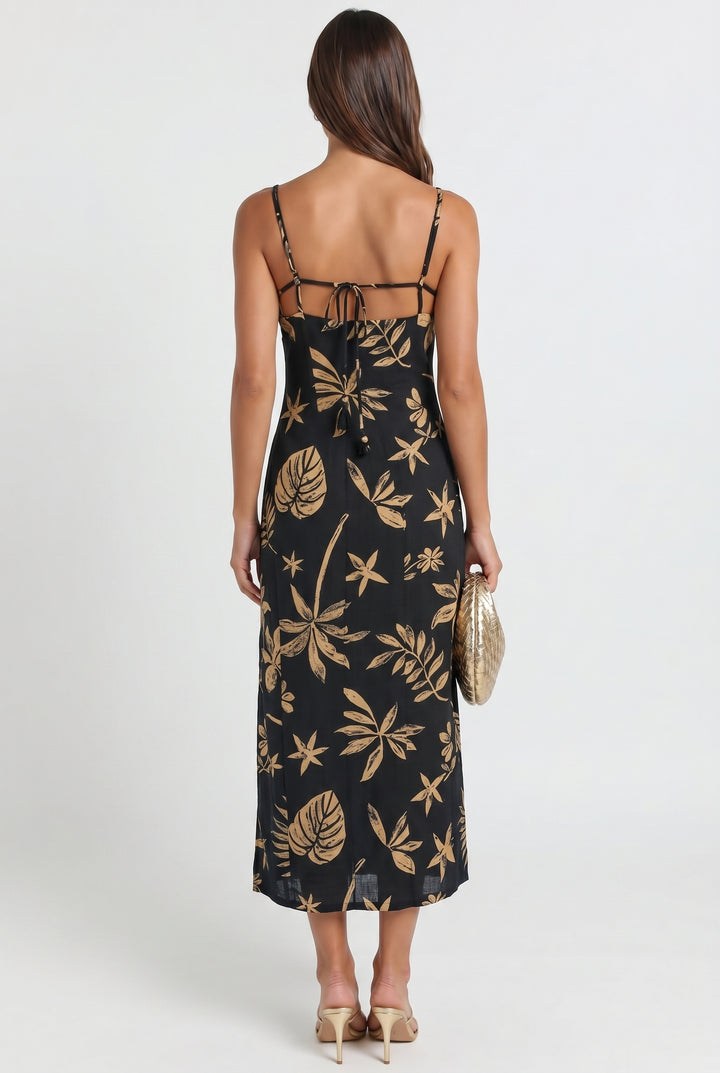 Golden Palm Nights Midi Dress