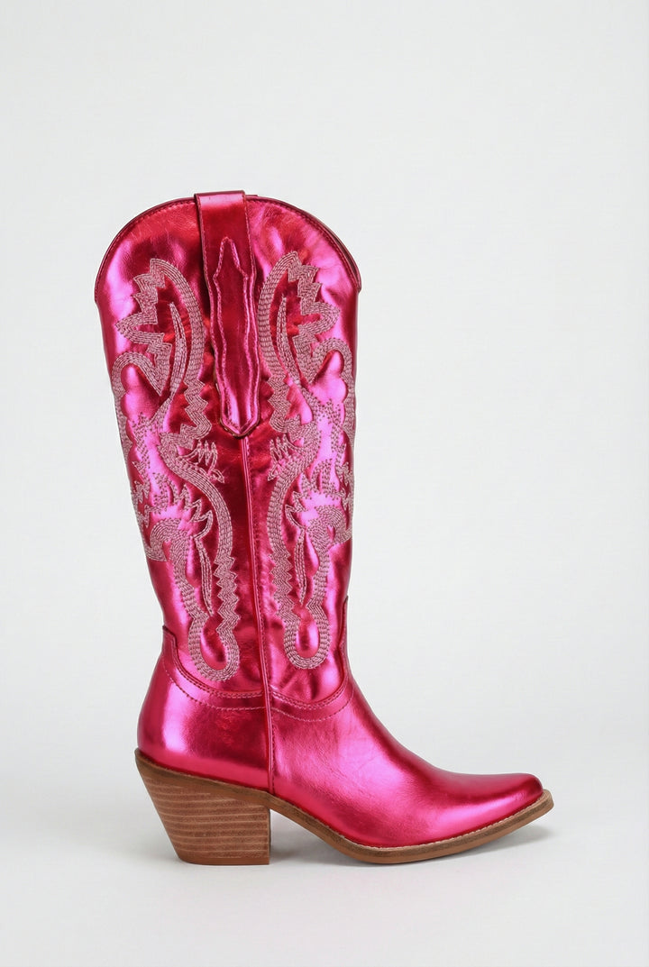 Hot Pink Metallic Western Cowboy Boots - Size 11