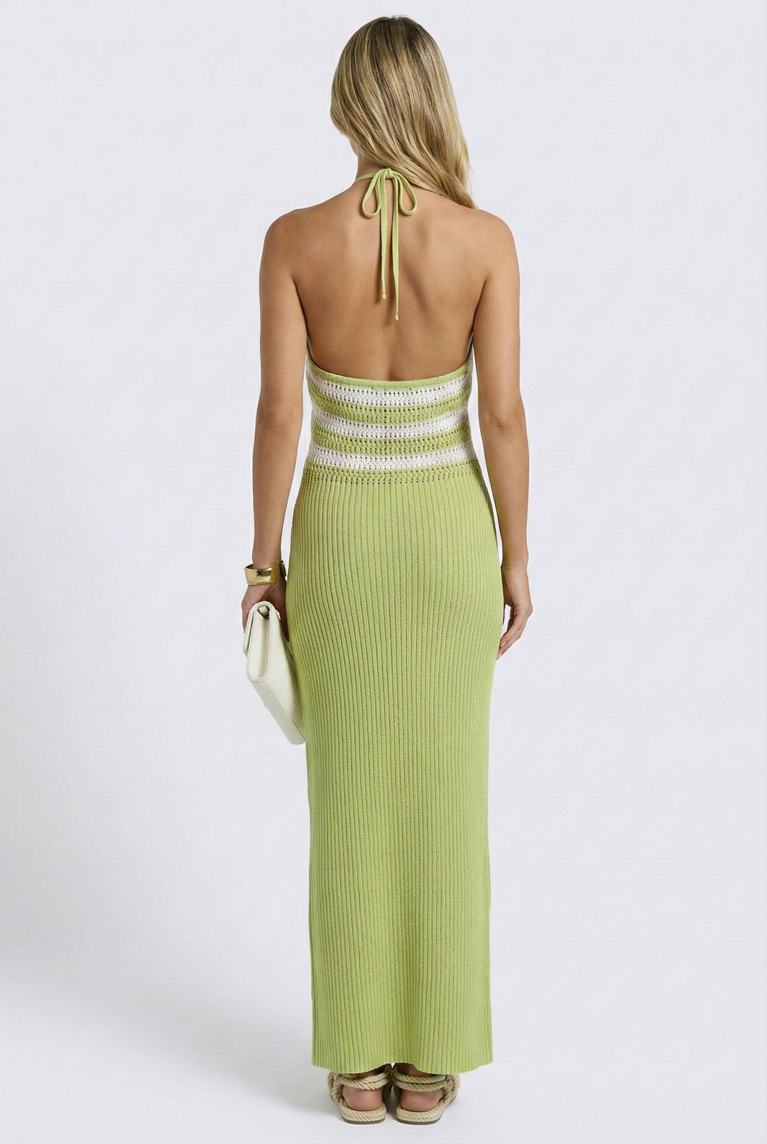 Key Lime Crochet Halter Maxi Dress