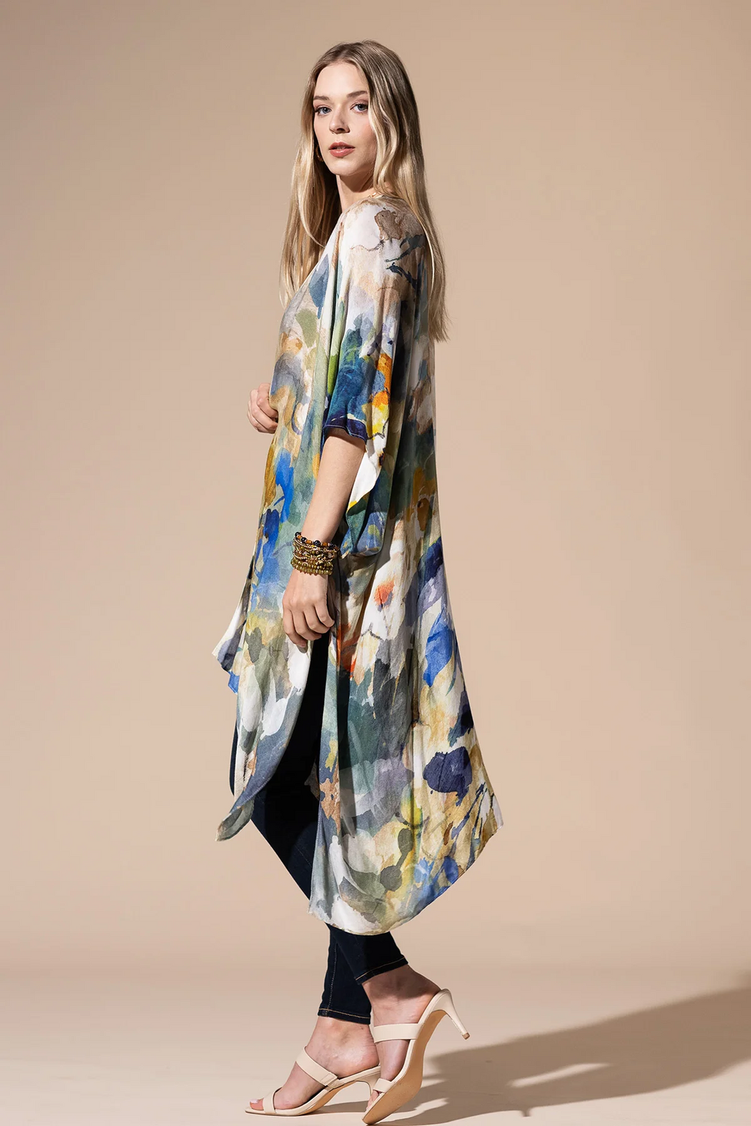 Monica Watercolor Open Front Kimono