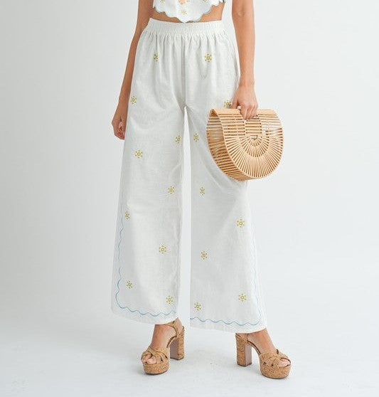 On Island Time Linen Embroidered Pants