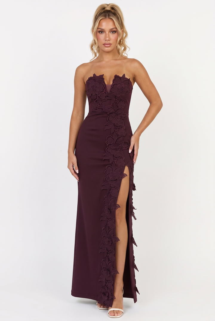 Éloise Floral Appliqué Column Maxi Dress