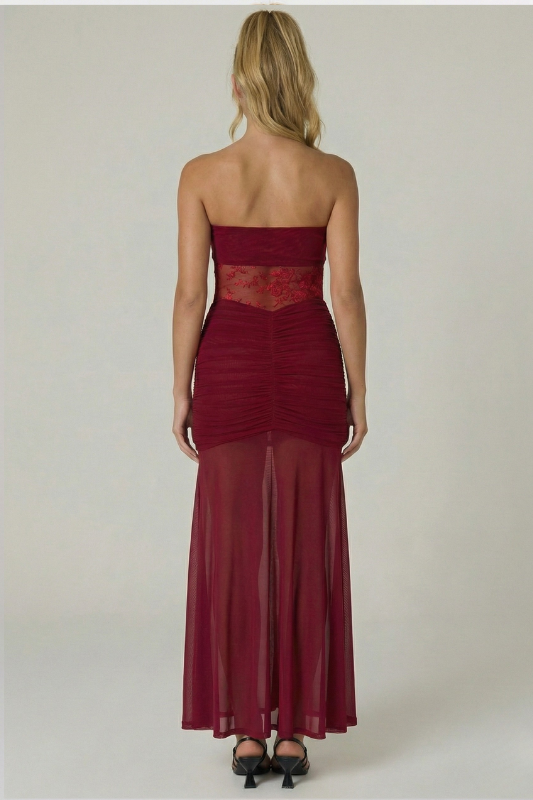 Slay Bells Mesh Cut Out Lace Maxi Dress