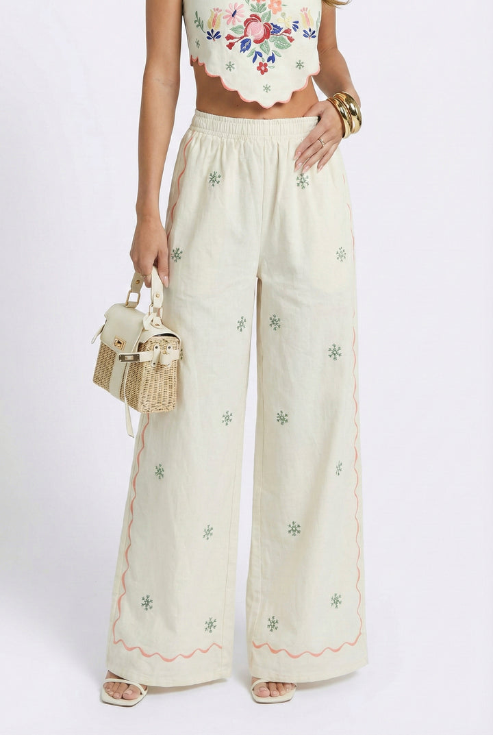 On Island Time Linen Embroidered Pants