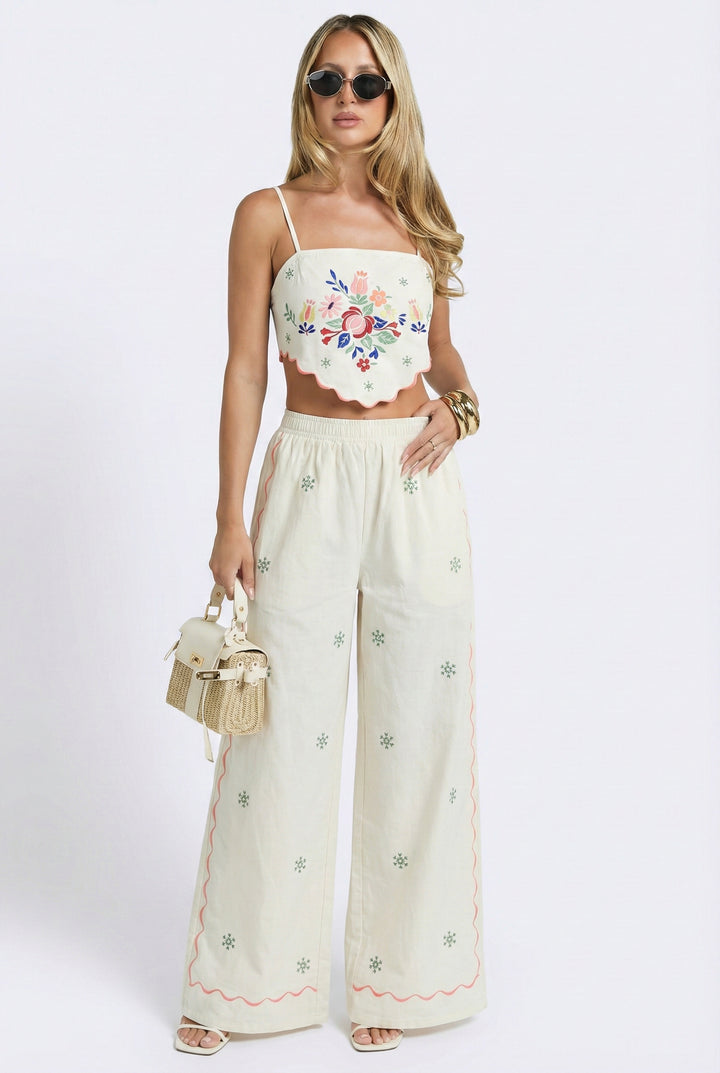On Island Time Linen Embroidered Pants
