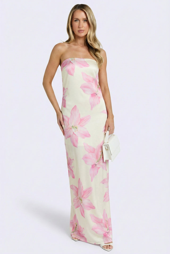 Petal Veil Strapless Maxi Dress