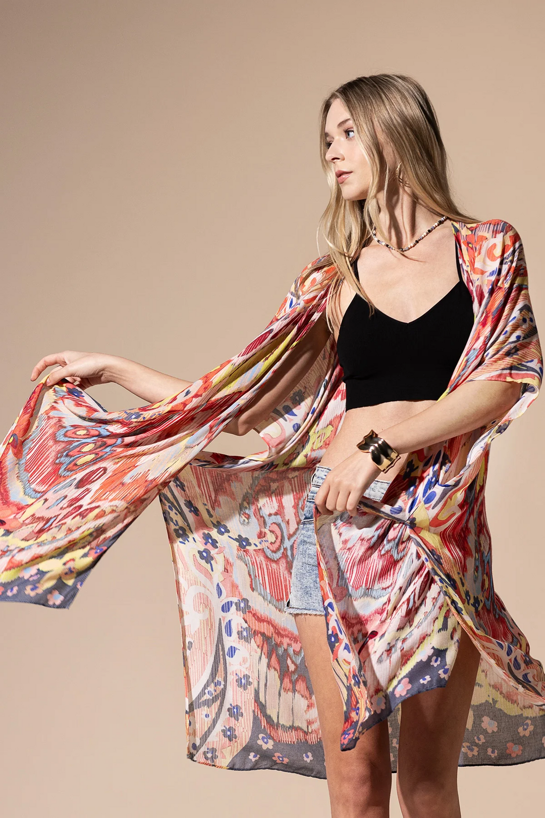 Rose Abstract Open Front Kimono