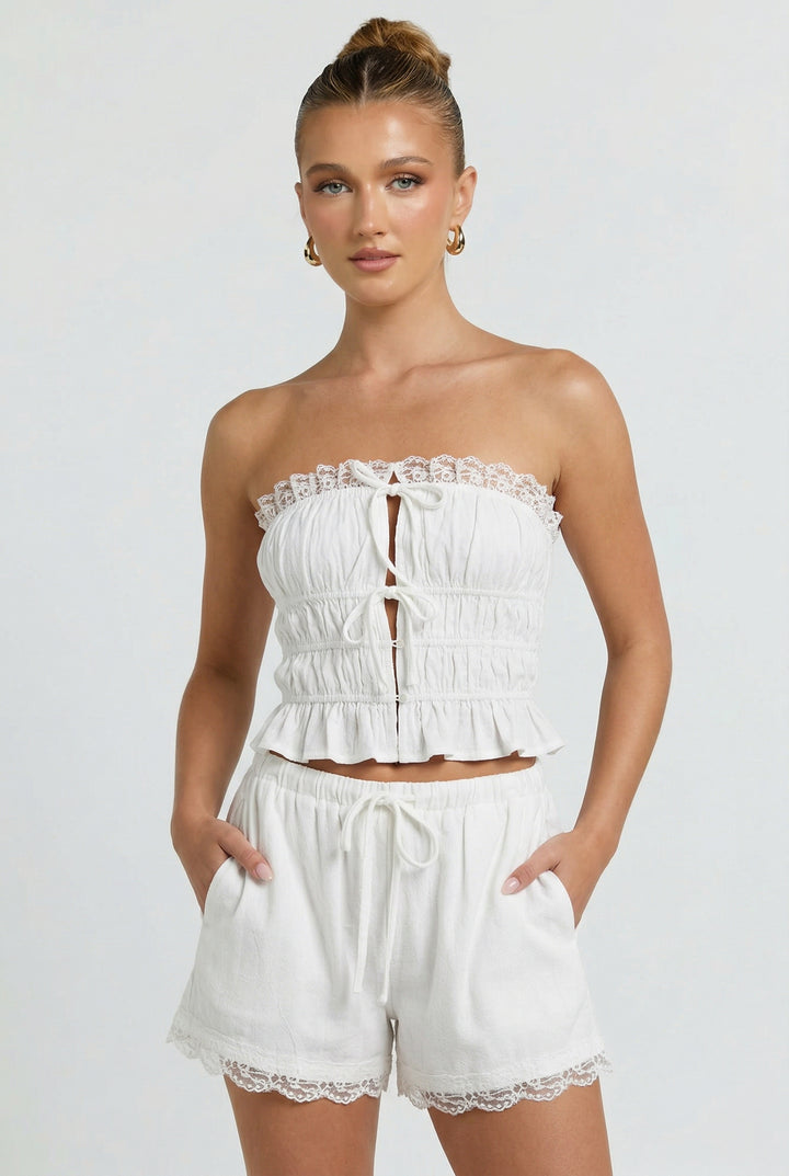 Afternoon Out Lace Linen Top