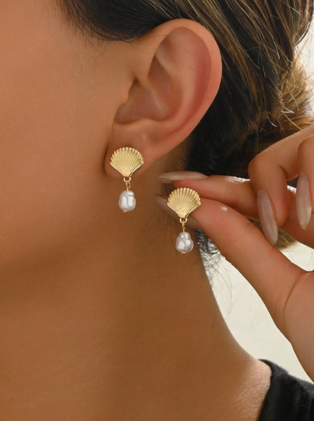 Honeylight Shell And Pearl Drop Earrings