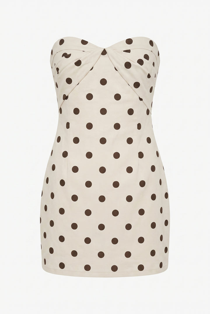 brown polka dot dress linen Chocolate PrettyLittleThing Polka Dot Button Up Halterneck Flowy Linen Look Mini Dress