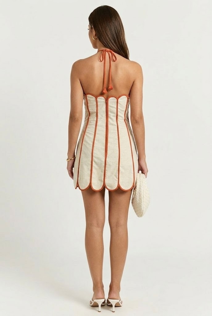 Lenny Scalloped Linen Halter Mini Dress