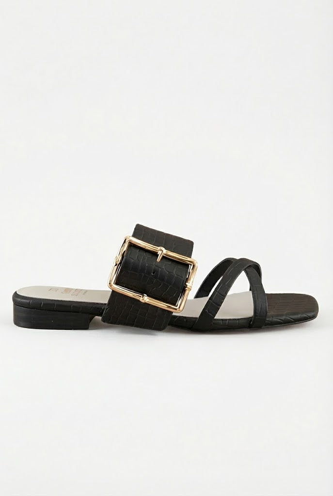 Vacation Buckle Slide Flat Sandal