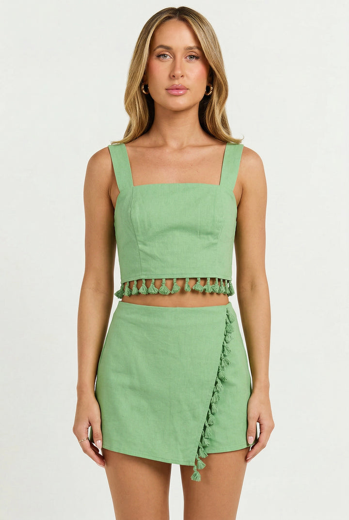 Verona Tassel Linen Crop Top - Large