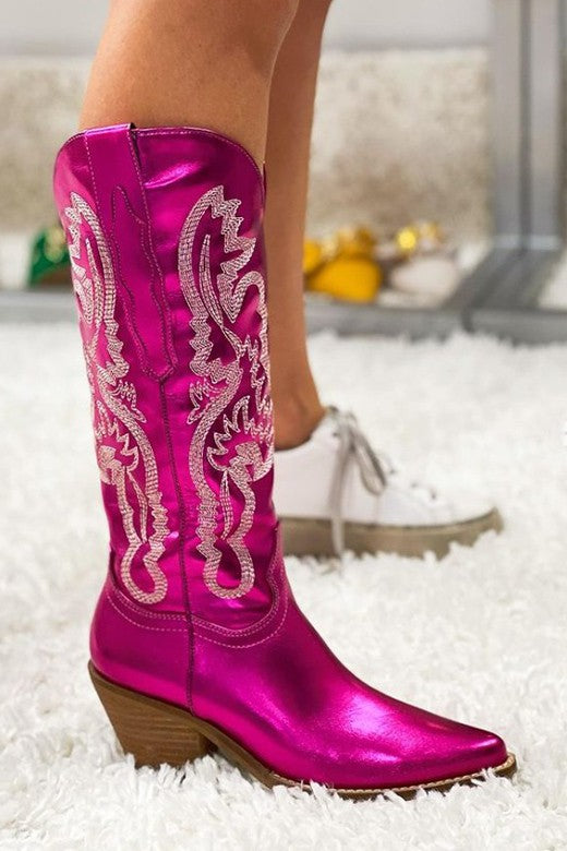 Hot Pink Metallic Western Cowboy Boots