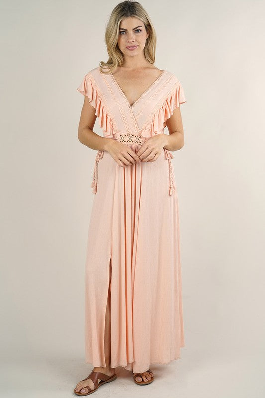 Peach Bellini Ruffled Maxi Dress