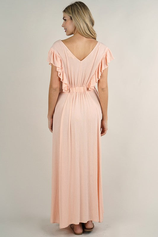 Peach Bellini Ruffled Maxi Dress