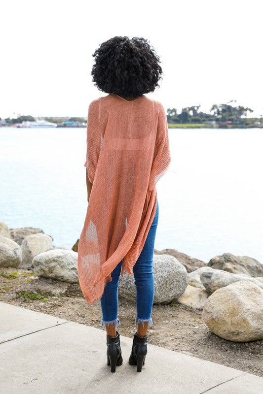 Minimalist Woven Sequin Border Fringe Trimmed Kimono - Final Sale