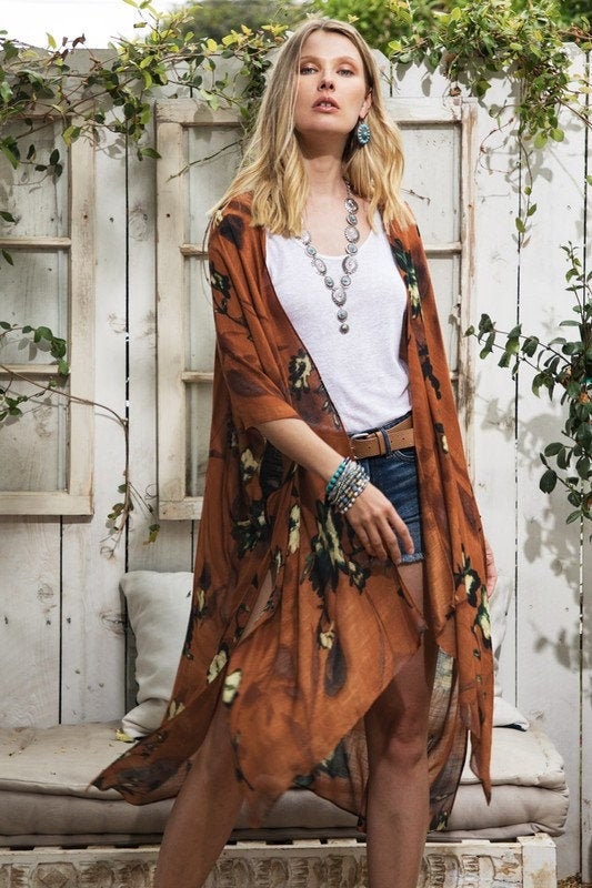 Desert Flower Open Front Kimono