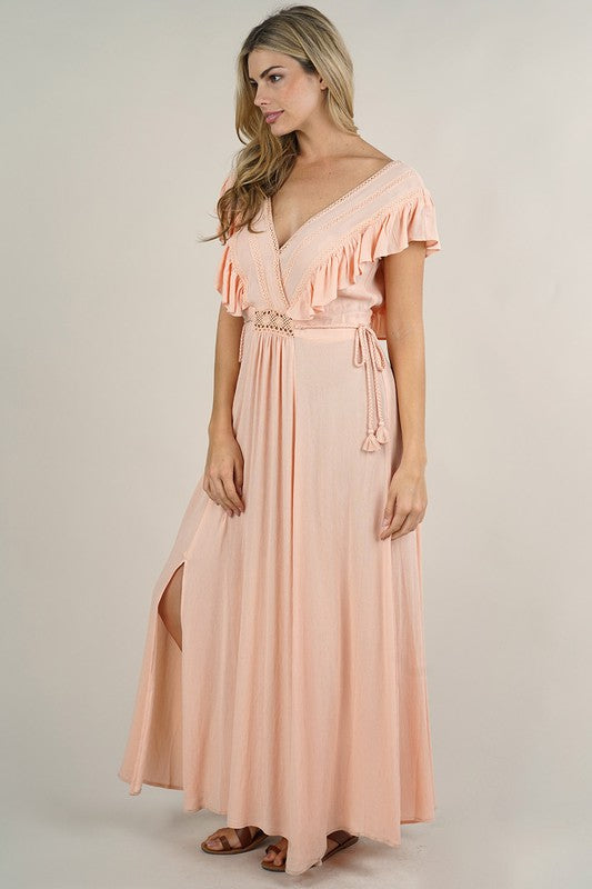 Peach Bellini Ruffled Maxi Dress