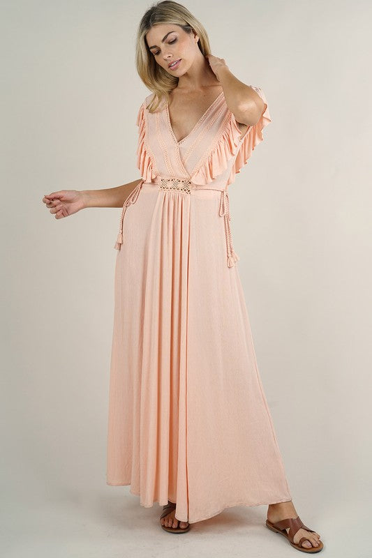 Peach Bellini Ruffled Maxi Dress